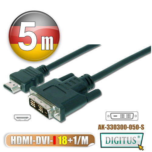 曜兆DIGITUS HDMI轉DVI-I (18+1)互轉線-5公尺(公-公)