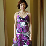 【H&M】渡假風花朵圖案性感繞頸洋裝(紫)