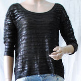 【H&M】歐美時尚亮蔥條紋針織上衣(黑)