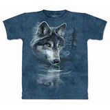 『摩達客』*大尺碼3XL*美國進口【The Mountain】自然純棉系列 狼影鏡射 藍色T恤 (預購)