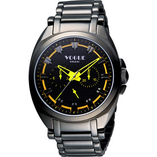 VOGUE 嶄新系列日曆時尚腕錶-IP黑X黃 9V0434DY VOGUE 嶄新系列日曆時尚腕錶-IP黑X黃 9V0434DY