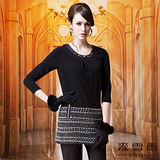 【麥雪爾】美麗人生~圓領水鑽拼接立體毛料長版上衣