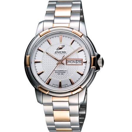 【私心大推】gohappy快樂購ENICAR 航行經典日曆機械腕錶-銀/雙色版 168-50-335G去哪買威 秀 大 遠 百