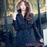 預購【CHACO韓國】2way真毛連帽可拆內層收腰保暖大衣外套CLCD-C-5*黑色F/L