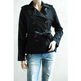 【H&M】歐美時尚質感雙排扣A字綁帶外套(黑)