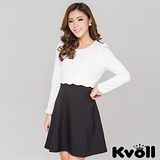 【KVOLL中大尺碼】白色時尚修身顯瘦假兩件連衣裙