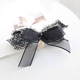 【Lady Queen】★優雅百搭珍珠雪紡蝴蝶結髮飾