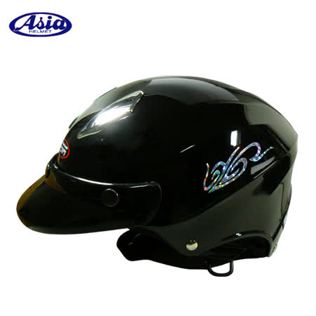 「ASIA A609」 ECLI台中 市 愛 買PSE太陽鑽 擾流半罩式安全帽 亮光黑
