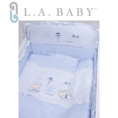 【真心勸敗】gohappy快樂購L.A. Baby 美國加州貝比 田趣風光MIT純棉七件式寢具組- L (藍色/粉色)評價如何遠 百 愛 買