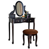 【Asllie】古典化妝桌椅組-咖啡色