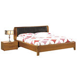 HAPPYHOME 克里斯5尺皮革型實木樟木色雙人床076-1(只含床頭-床架-不含床墊、床頭櫃)