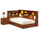 HAPPYHOME 羅爾3.5尺胡桃色書架型加大單人床166-3(只含床頭-床底-收納櫃-床頭櫃、不含床墊)