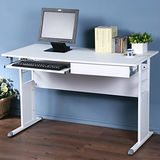 《Homelike》巧思辦公桌 亮白系列-白色仿馬鞍皮120cm(附抽屜+鍵盤架)