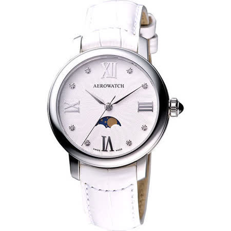 【網購】gohappyAEROWATCH 經典月相真鑽腕錶-白 A43938AA03哪裡買桃園 統領 百貨