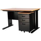 Bernice - 木紋面黑鋼製辦公桌100cm+檔案櫃 (可另裝鍵盤or抽屜)