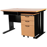 Bernice - 木紋面黑鋼製辦公桌100cm+木紋檔案櫃
