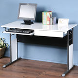 《Homelike》巧思辦公桌 炫灰系列-白色亮面烤漆120cm(附抽屜+鍵盤架)