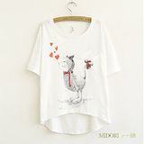 【MIDORI╭。綠】甜心小貓不規則下襬T恤(FD00099)