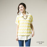 艾之田LOVE FIELD-夏日風情雙色織紋連身袖針織衫
