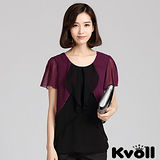 【KVOLL大尺碼】紫色拼色荷葉擺假二件雪紡衫