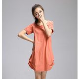 【Maya 名媛】 (中大碼)  棉麻 立體版圓包裙 連身洋裝-粉橘色