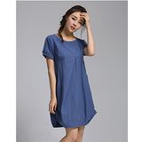 【Maya 名媛】 (中大碼)  棉麻 立體版圓包裙 連身洋裝-藍色