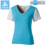 【瑞士 ODLO】女新款 銀離子V領抗UV短袖T恤.吸濕排汗衣.運動上衣/ 347291 藍白
