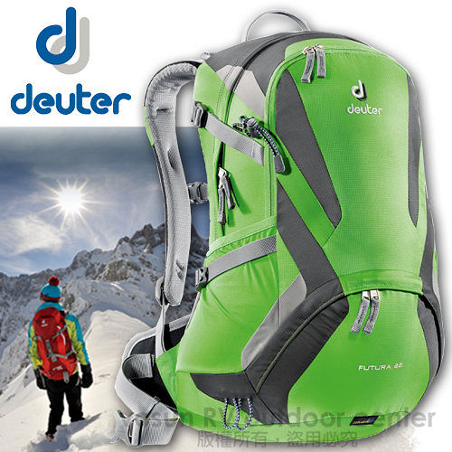 【德國 Deuter】Futura 22 輕量網架式透氣背包.單車背包.登山背包.露營背包.雙肩背包.旅行包／34204 綠／深綠