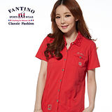 【FANTINO】法式休閒修身棉襯衫(紅) 374105