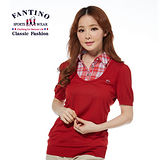 【FANTINO】格紋領襟修身針織衫(紅) 377107