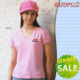 【RATOPS-涼夏熱銷】女款 竹纖維紗V領短袖排汗休閒衫.T恤/ DB7557 淺粉紅