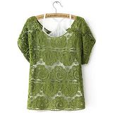 【MIDORI╭。綠】蕾絲織花百搭短袖上衣(含背心)FD00123