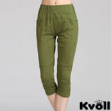 【KVOLL大尺碼】綠色拼接百搭修身顯瘦打底褲