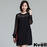 【KVOLL大尺碼】黑色網紗拼接顯瘦連衣裙