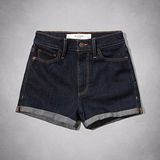 【A & F】2014女時尚高腰深藍色牛仔短褲【預購】