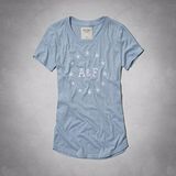 【A & F】2014女復古風超柔字母圖形淡藍色短袖ㄒ恤【預購】