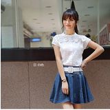 【Maya Girl】 (M~XL)夏季棉質 清新脫俗 鏤空繡花 半包袖襯衫