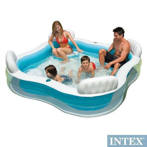【INTEX】方型有靠墊透明戲水游泳池/充氣泳池(229*22愛 買 3c9cm)(882L) (56475)