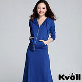 【KVOLL大尺碼】藍色運動休閒連帽長裙兩件套
