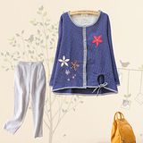 【Maya Collection】秋の花棉麻拼接方塊格薄款開衫外套