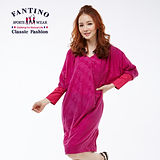 【FANTINO】法式長版V領羊毛洋裝(紫紅)081301