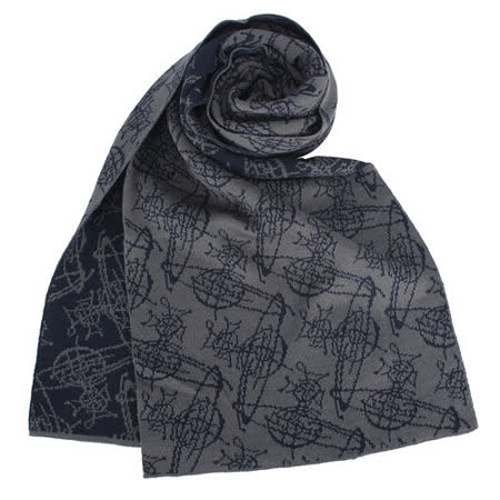 【真心勸敗】gohappy線上購物Vivienne Westwood 新款雙色滿版草寫星球圖樣圍巾-深藍/灰評價怎樣遠 百 美食 街