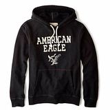 【American Eagle 】2014男時尚老鷹黑色長袖連帽ㄒ恤【預購】