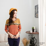 艾之田LOVE FIELD-簡約燙鑽條紋混織7分袖針織衫(黃)