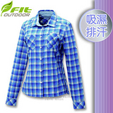 【維特 FIT】女新款 格紋吸濕排汗保暖襯衫_FW2201 寶藍色