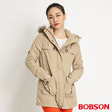 BOBSON 女款連帽鋪棉長版外套(卡其32108-72)