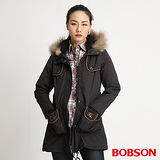 BOBSON 女款平織毛絨布長版外套(黑32113-88)