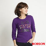 BOBSON 女款彩鑽印圖長袖上衣(紫31075-63)