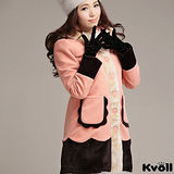 【KVOLL大尺碼】粉色拼接連帽保暖二件式大衣外套