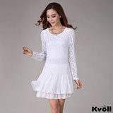 【KVOLL大尺碼】白色顯瘦蕾絲雪紡連衣裙